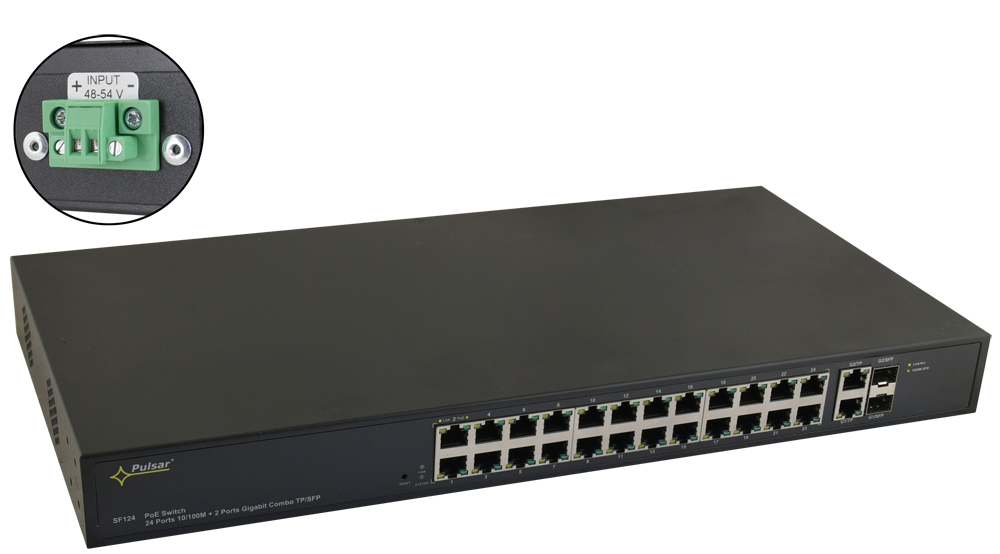 SF124WP 24-portový PoE switch pre 24 IP kamery bez napájacieho zdroja