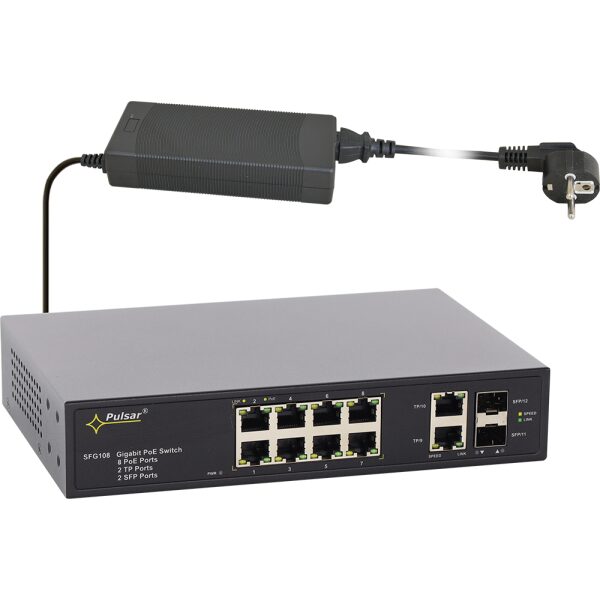 SFG108 12-port PoE switch pre 8 IP kamier