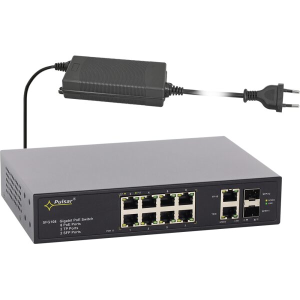 SFG108-90W 12-port PoE switch pre 8 IP kamier